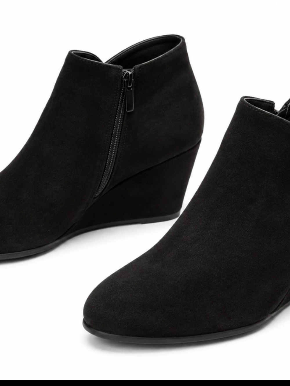 Women's Black Suede Wedge Ankle Booties with Side Zip